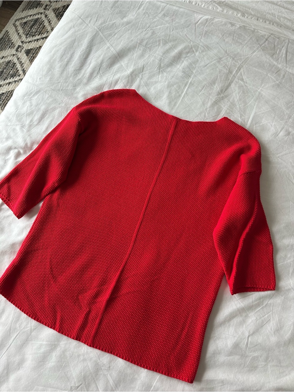 Red Knit 3/4 Length Sleeve Sweater